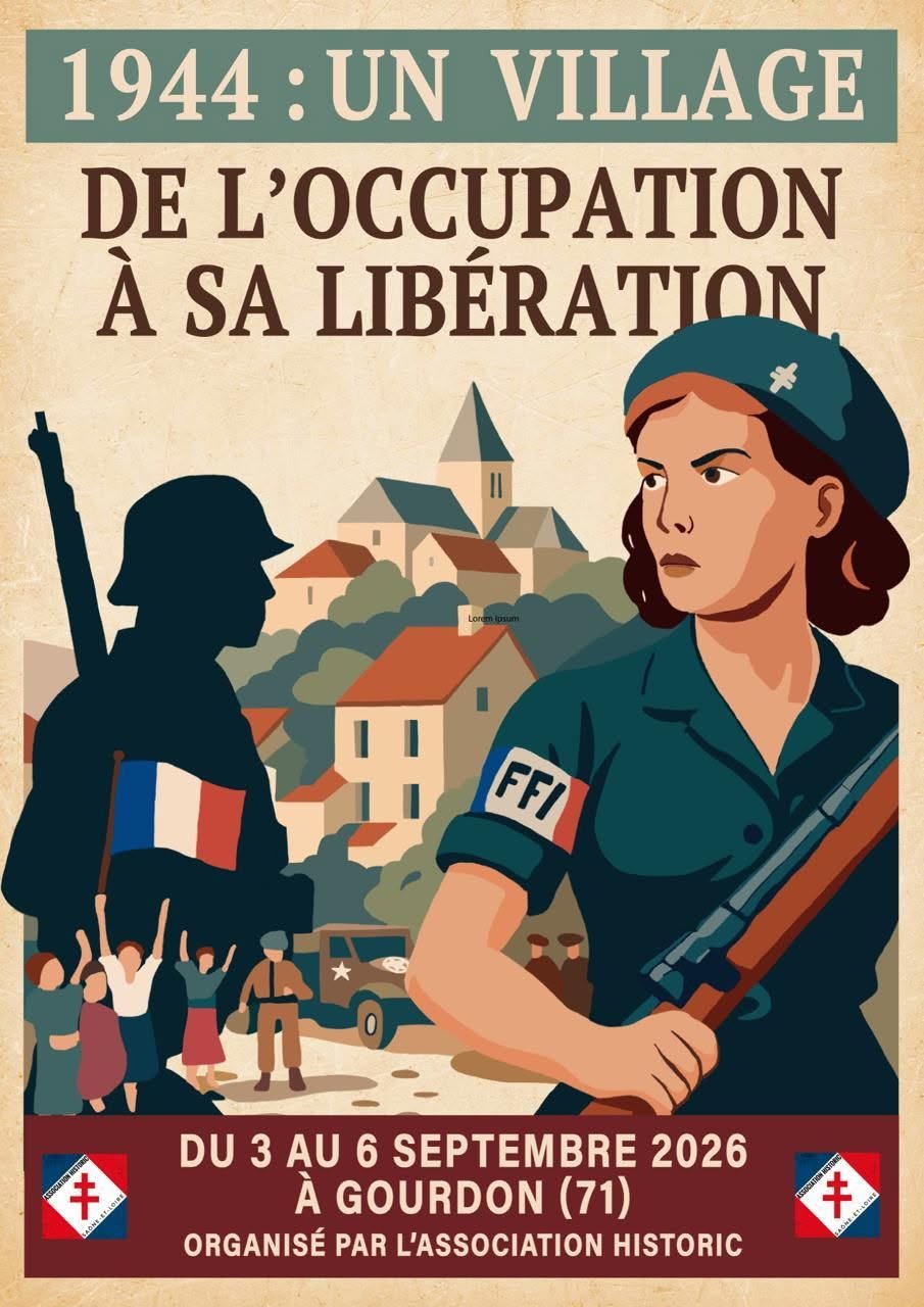 Affiche officielle de la reconstitution historique de Gourdon, Du jeudi 3 au dimanche 6 septembre 2026.